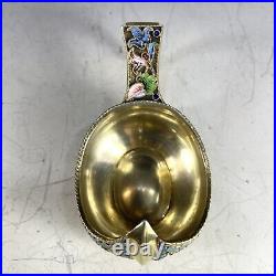 Antique Imperial Russian 84 Silver Enamel Small Kovsh Gold Washed