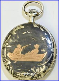 Antique Imperial Russian Art-Nouveau Silver Gold Niello Case Pocket Watch c1900