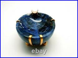 Antique Imperial Russian Cigarette Natural Lapis Lazuli 56 Gold 14K Ashtray Bowl