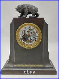 Antique Imperial Russian Desk Table Alarm Clock Ivan Shishkin Painting Bear