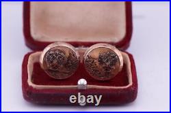 Antique Imperial Russian Eagles Cufflinks Set 14k Gold Hand Engraved