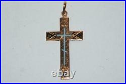Antique Imperial Russian Enamel ROSE Gold 56 14K Christian Pendant Cross 2.76 gr
