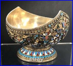 Antique Imperial Russian Enameled Gilded 88 Silver Bowl (N. Alekseev)