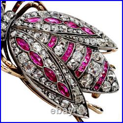 Antique Imperial Russian FABERGE Brooch 56 Gold 14K Diamond Ruby Romanov Jewelry