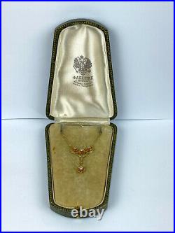 Antique Imperial Russian Faberge 14k/56 Gold Natural Diamonds Pendant Necklace