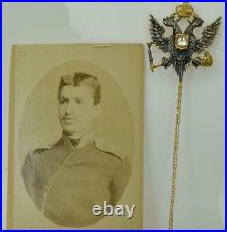 Antique Imperial Russian Faberge 14k Gold&0.5c Diamond Officer's eagle Lapel Pin