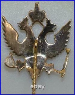 Antique Imperial Russian Faberge 14k Gold&0.5c Diamond Officer's eagle Lapel Pin