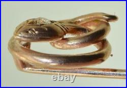Antique Imperial Russian Faberge 14k Gold Diamond Snake Brooch Tie Pin Boxed