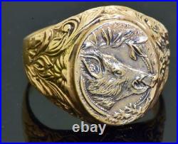 Antique Imperial Russian Faberge 14k gold mens hunter Trophy ring by Erik Kollin
