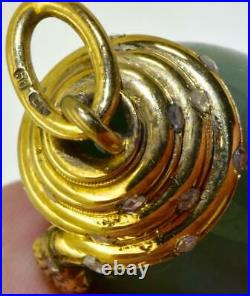 Antique Imperial Russian Faberge 14k gold snake, Diamonds&Jade Easter Egg pendant