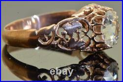 Antique Imperial Russian Faberge 14k red gold & 1ct Diamond ring by Erik Kollin