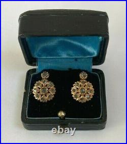 Antique Imperial Russian Faberge 18k 72 Gold Rose Cut Diamonds Earrings