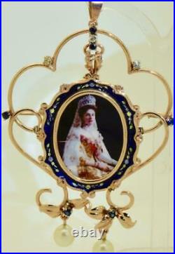 Antique Imperial Russian Faberge 18k gold, enamel, Sapphire&Diamond brooch/pendant