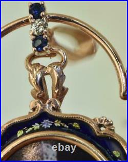 Antique Imperial Russian Faberge 18k gold, enamel, Sapphire&Diamond brooch/pendant