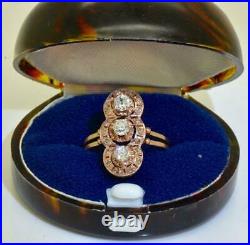 Antique Imperial Russian Faberge 1ct Diamonds 14k red gold ring c1880's. Boxed