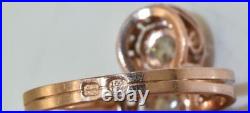 Antique Imperial Russian Faberge 1ct Diamonds 14k red gold ring c1880's. Boxed