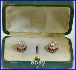 Antique Imperial Russian Faberge 2.20ct Diamonds gold earrings set. Original box