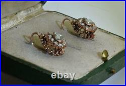 Antique Imperial Russian Faberge 2.20ct Diamonds gold earrings set. Original box