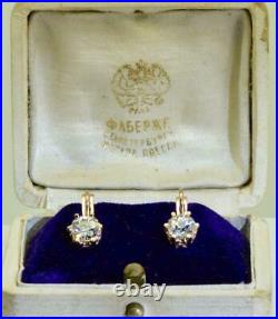 Antique Imperial Russian Faberge 2ct Diamonds gold earrings set in original box