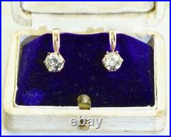 Antique Imperial Russian Faberge 2ct Diamonds gold earrings set in original box