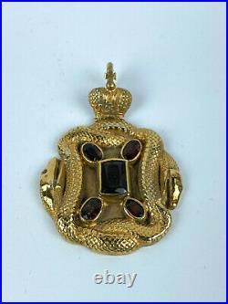 Antique Imperial Russian Faberge 84 Silver Gold Garnets Snake & Crown Pendant