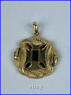 Antique Imperial Russian Faberge 88 Silver Gold pl. Natural Garnet Snake Pendant