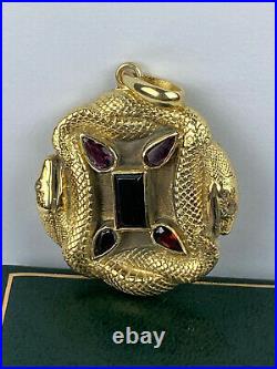 Antique Imperial Russian Faberge 88 Silver Gold pl. Natural Garnet Snake Pendant