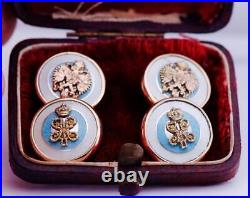 Antique Imperial Russian Faberge Award Cufflinks Set 14k Gold Enamel c1890's