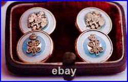Antique Imperial Russian Faberge Award Cufflinks Set 14k Gold Enamel c1890's