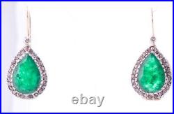 Antique Imperial Russian Faberge Earrings Set 14k Gold 11ct Emerald Diamond-Box