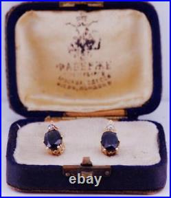 Antique Imperial Russian Faberge Earrings Set 14k Gold 2.5ct Sapphire Diamond