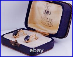 Antique Imperial Russian Faberge Earrings Set 14k Gold 2.5ct Sapphire Diamond