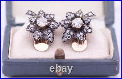Antique Imperial Russian Faberge Maple Leaf Earrings Set 14k Gold 1.8ct Diamond
