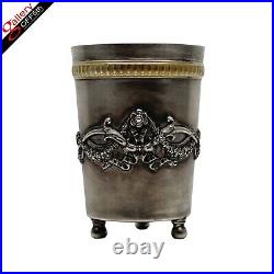 Antique Imperial Russian Faberge Silver 84 Garland Gold Wash Footed Cup Beaker