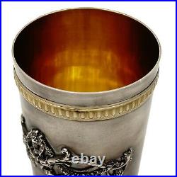 Antique Imperial Russian Faberge Silver 84 Garland Gold Wash Footed Cup Beaker