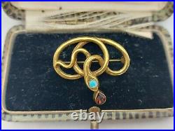 Antique Imperial Russian Faberge Silver Gold Plate Opal Garnet Snake Brooch