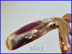 Antique Imperial Russian Faberge Snake 14k gold, Diamond, Ruby ring by Erik Kollin