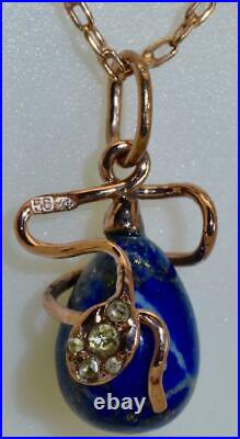 Antique Imperial Russian Faberge gold, Diamonds& Lapis Lazuly Easter Egg pendant