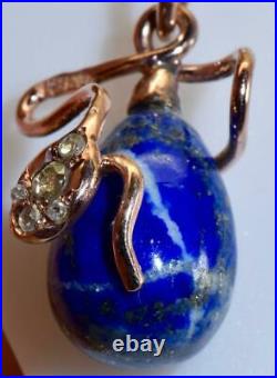 Antique Imperial Russian Faberge gold, Diamonds& Lapis Lazuly Easter Egg pendant