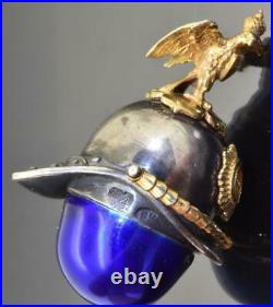 Antique Imperial Russian Faberge gold, silver&enamel Guard Helmet egg pendant fob