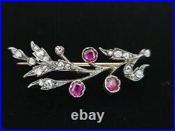 Antique Imperial Russian Gold Ruby Diamond Victorian Brooch Jewelry Edwardian