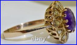 Antique Imperial Russian Ladies Ring 14k Gold Rose Cut Diamonds Amethyst c1906