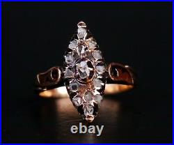 Antique Imperial Russian Lodka Ring solid 56 /14K Gold Diamonds Ø6.5US /3.2gr