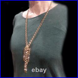 Antique Imperial Russian Long Chain Necklace Rose Gold w Slide Tassels (6365)