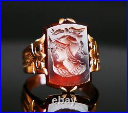 Antique Imperial Russian Minerva Ring Red Onyx solid 56/14K Gold ØUS 5.75 /4.1gr