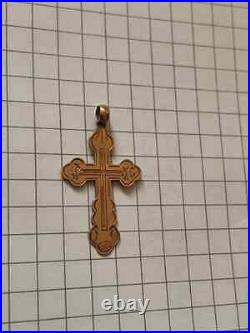 Antique Imperial Russian Orthodox Cross Christian Pendant / Rose Gold 56 14K
