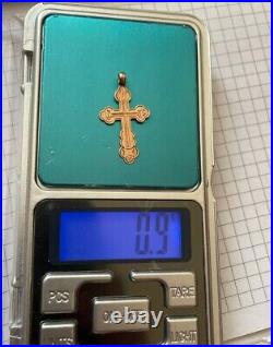 Antique Imperial Russian Orthodox Cross Christian Pendant / Rose Gold 56 14K