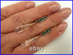 Antique Imperial Russian ROSE Gold 56 14K Jewelry Earrings Emerald Rock Crystal