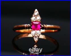 Antique Imperial Russian Ring Ruby Diamonds solid 56 /14K Gold Ø 6.5US / 1.62 gr