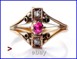 Antique Imperial Russian Ring solid 56 /14K Gold Diamonds Ruby Ø 8US / 2.5 gr